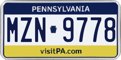 PA license plate MZN9778