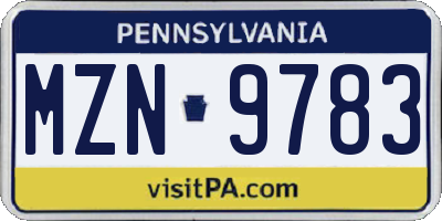PA license plate MZN9783