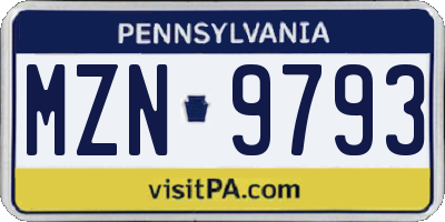 PA license plate MZN9793