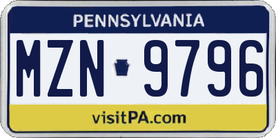 PA license plate MZN9796