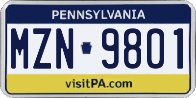 PA license plate MZN9801