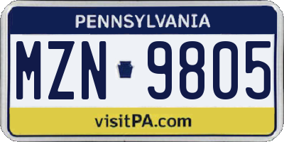 PA license plate MZN9805