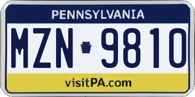 PA license plate MZN9810