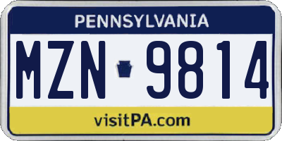 PA license plate MZN9814
