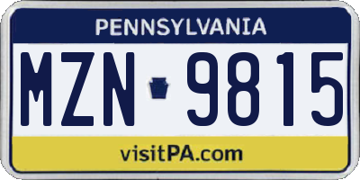 PA license plate MZN9815