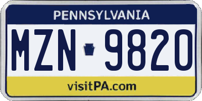 PA license plate MZN9820