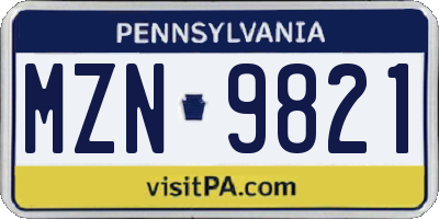 PA license plate MZN9821