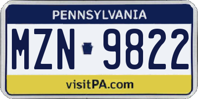 PA license plate MZN9822