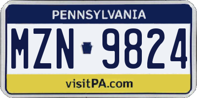 PA license plate MZN9824