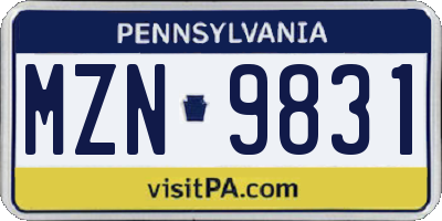 PA license plate MZN9831