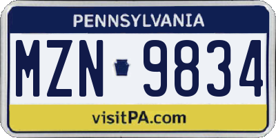 PA license plate MZN9834