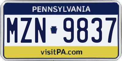 PA license plate MZN9837