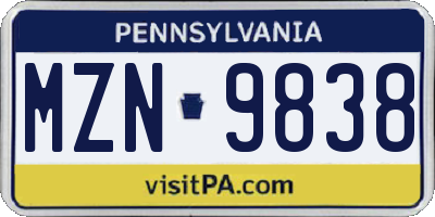 PA license plate MZN9838