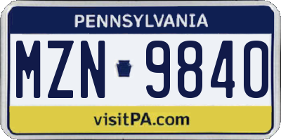 PA license plate MZN9840