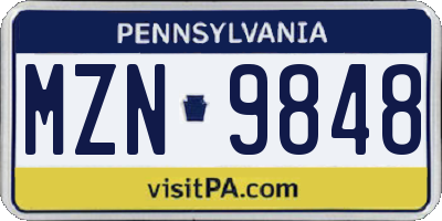 PA license plate MZN9848
