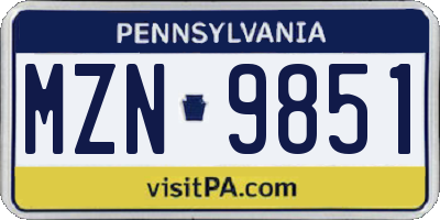 PA license plate MZN9851