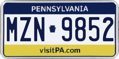 PA license plate MZN9852