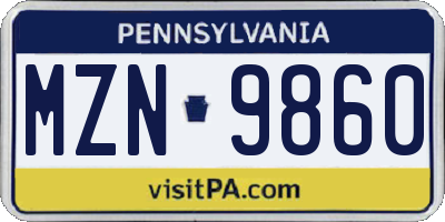 PA license plate MZN9860
