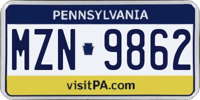 PA license plate MZN9862