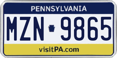 PA license plate MZN9865