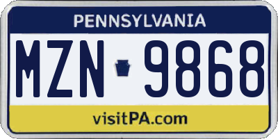 PA license plate MZN9868