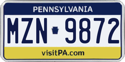 PA license plate MZN9872