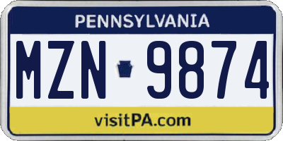 PA license plate MZN9874