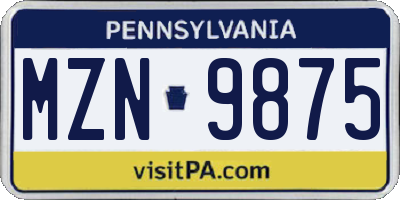 PA license plate MZN9875