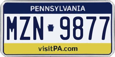 PA license plate MZN9877