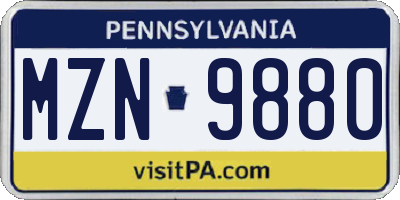 PA license plate MZN9880