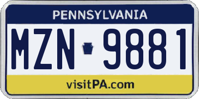 PA license plate MZN9881