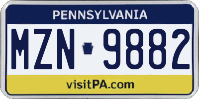 PA license plate MZN9882