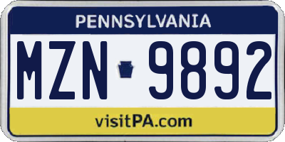 PA license plate MZN9892