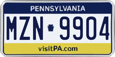 PA license plate MZN9904