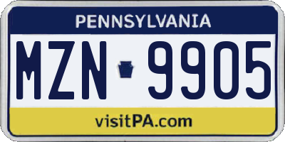 PA license plate MZN9905