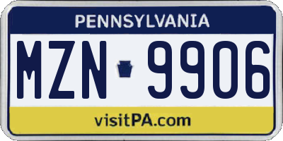 PA license plate MZN9906