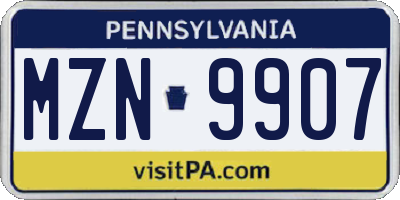 PA license plate MZN9907