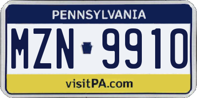 PA license plate MZN9910