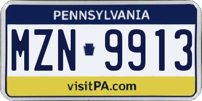 PA license plate MZN9913