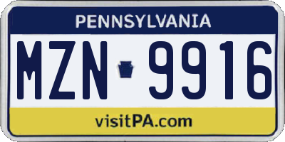 PA license plate MZN9916