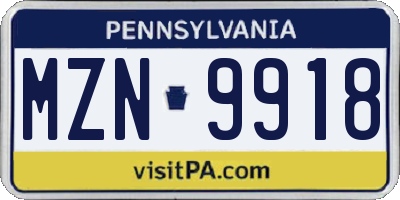 PA license plate MZN9918