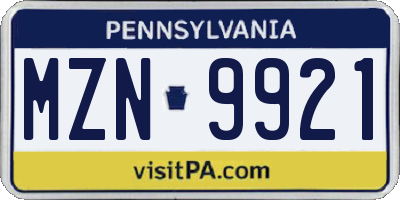 PA license plate MZN9921