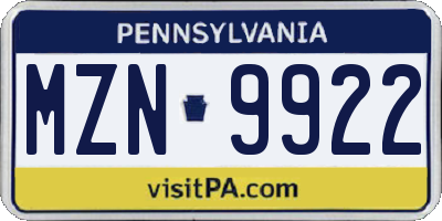 PA license plate MZN9922