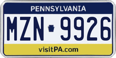 PA license plate MZN9926