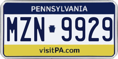 PA license plate MZN9929