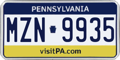 PA license plate MZN9935