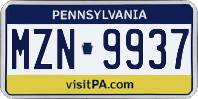 PA license plate MZN9937
