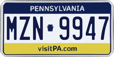 PA license plate MZN9947