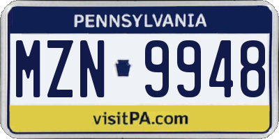 PA license plate MZN9948