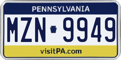 PA license plate MZN9949
